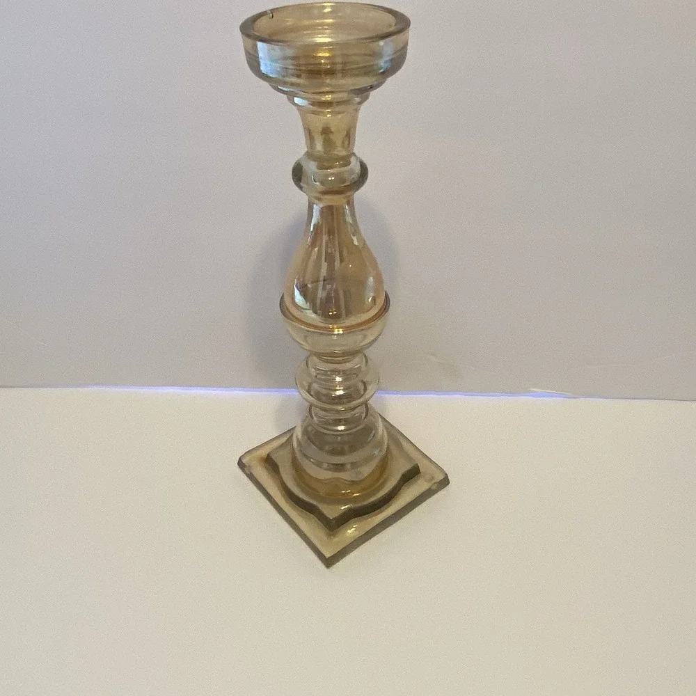 Vintage Orange Iridescent Candle Holder Segmented‎ Glass Pillar Taper 12